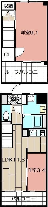 THE APARTMENT開(2LDK/9階)の間取り写真