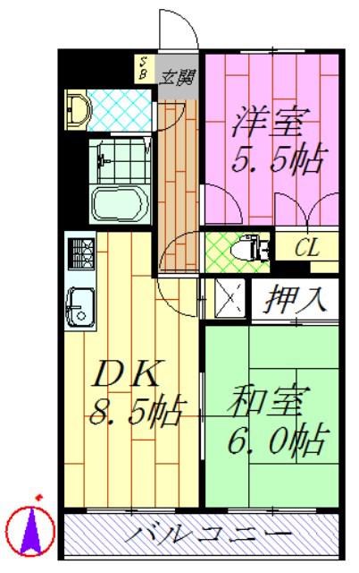 アーバンスK(2DK/2階)の間取り写真