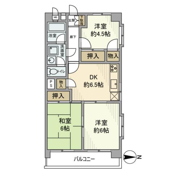 用賀ガーデンフラッツ(3DK/3階)の間取り写真