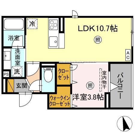 D-INVEST東原B B(1LDK/2階)の間取り写真