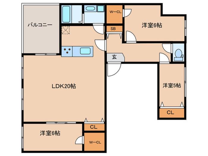 THE UNDERZ SUITE RESIDENCE(3LDK/3階)の間取り写真