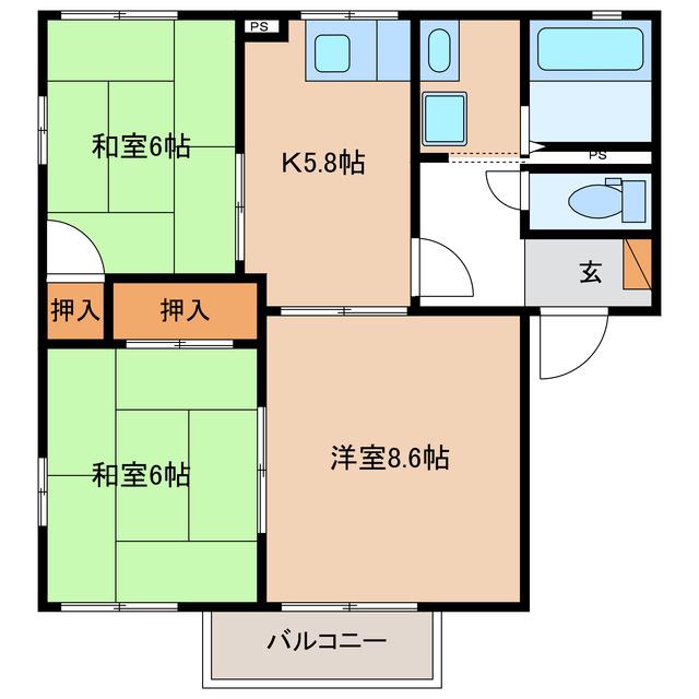 ファミール蔵波B(3K/2階)の間取り写真