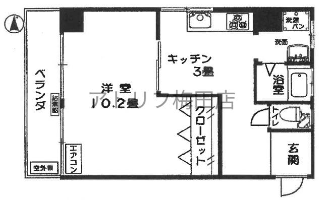 第二メゾン北梅田(1K/2階)の間取り写真