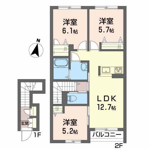 ミューレンII(3LDK/2階)の間取り写真