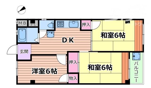 南千里第2コーポラスB棟(3DK/11階)の間取り写真