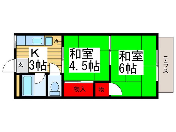 日の出ハイム(2K/1階)の間取り写真