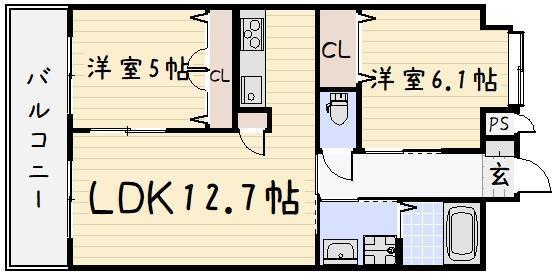リード大手町(2LDK/14階)の間取り写真