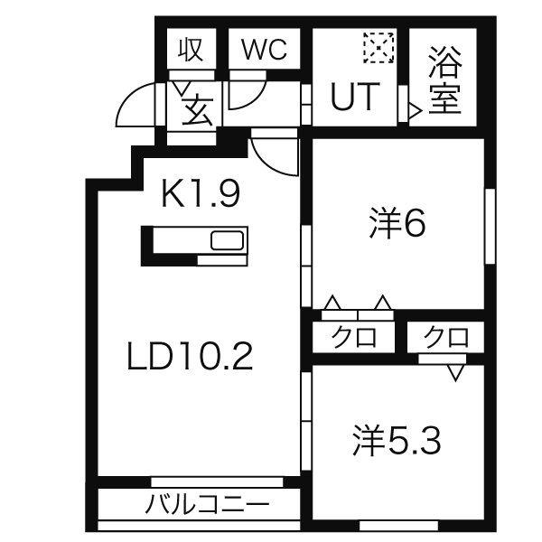 ル・ファール学園前(2LDK/3階)の間取り写真