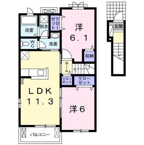 アビィ・ロード A(2LDK/2階)の間取り写真
