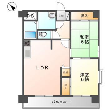 メゾン小郡(2LDK/6階)の間取り写真