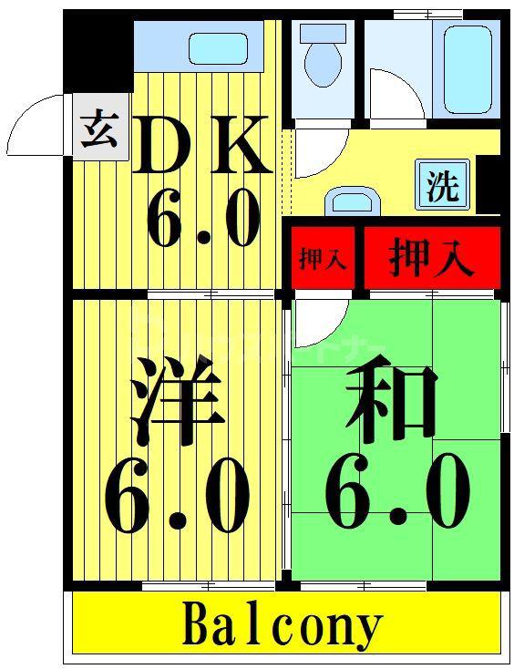 ロイヤルマンション(2DK/3階)の間取り写真