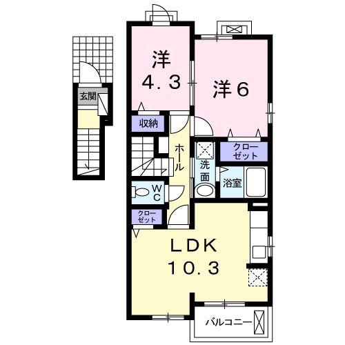 ラ・ポエム(2LDK/2階)の間取り写真