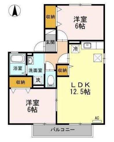 ソシア豊府(2LDK/1階)の間取り写真