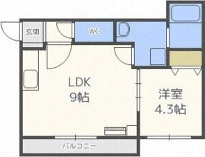 ぴりか北大前(1LDK/4階)の間取り写真