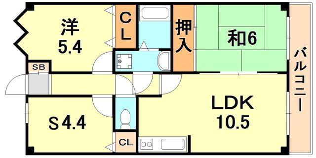 グランドエクセル東灘(2SLDK/4階)の間取り写真