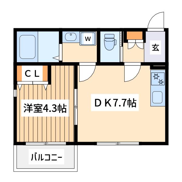 ハレレア タチカワ(1DK/2階)の間取り写真