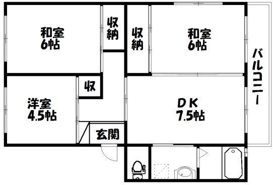 WHITETABLET ウエスト(3DK/2階)の間取り写真
