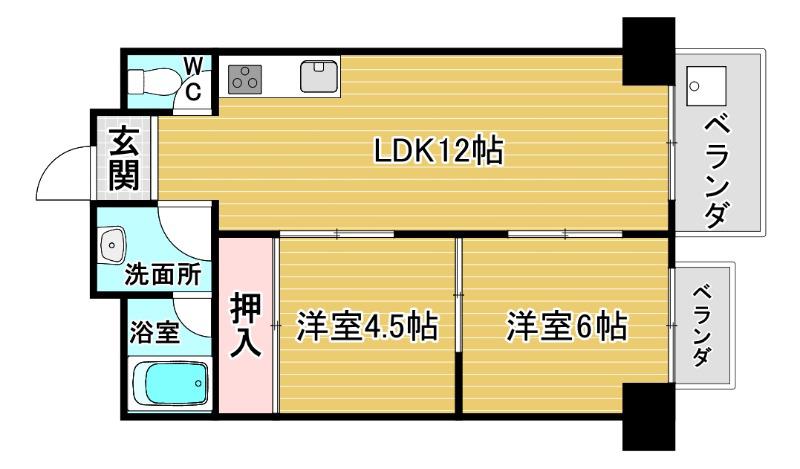 リバーサイド新淀ハイツ(2LDK/5階)の間取り写真