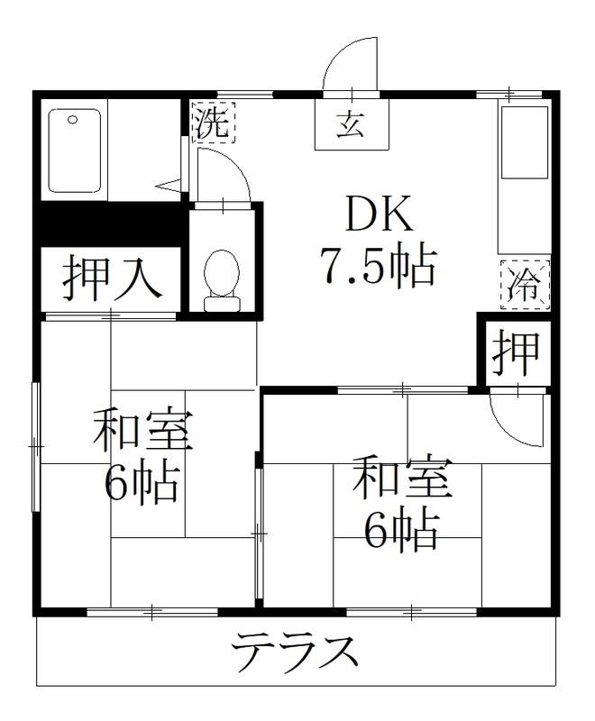 コーポウエムラ(2DK/1階)の間取り写真