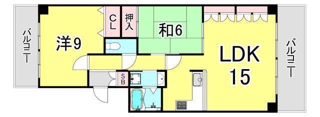 西宮香枦園ロジュマン(2LDK/3階)の間取り写真