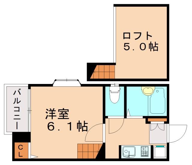ピュア大橋弐番館(1K/2階)の間取り写真