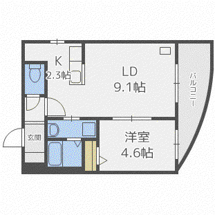 TERRACE NAGISA(1LDK/4階)の間取り写真