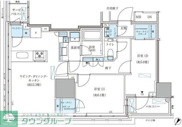 パークアクシス五反田スカイタワー(2LDK/20階)の間取り写真