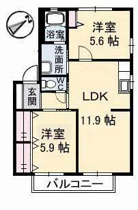 ディアス和田(2LDK/1階)の間取り写真