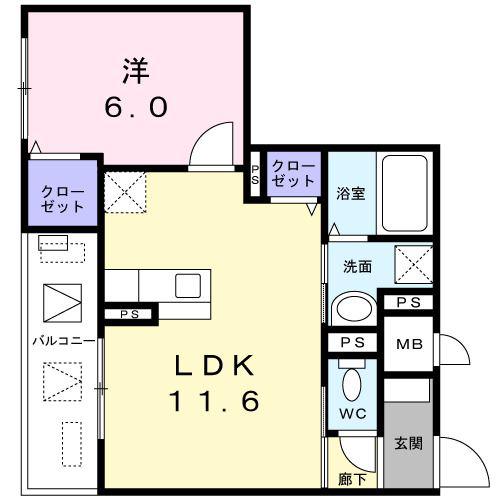 よしビル(1LDK/5階)の間取り写真