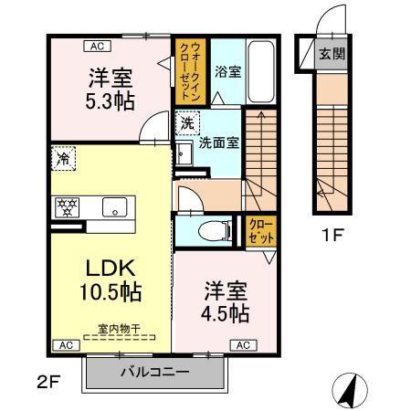 プラムキャッスル(2LDK/2階)の間取り写真