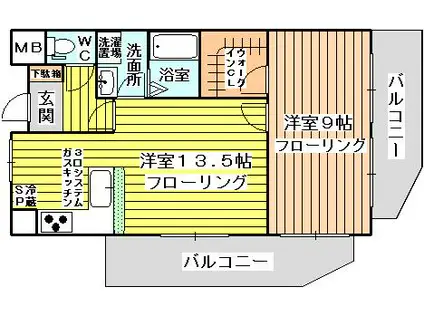 ダイアパレス淡路(1LDK/9階)の間取り写真