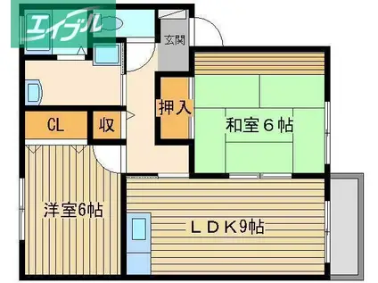 ベルリーフ花尻B(2LDK/2階)の間取り写真