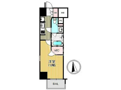 パークリュクス大阪天満(1K/14階)の間取り写真