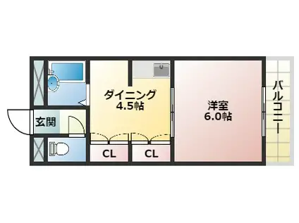 マツダ21天美(1DK/2階)の間取り写真