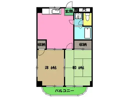 パークハイムKATAKURA(2DK/2階)の間取り写真