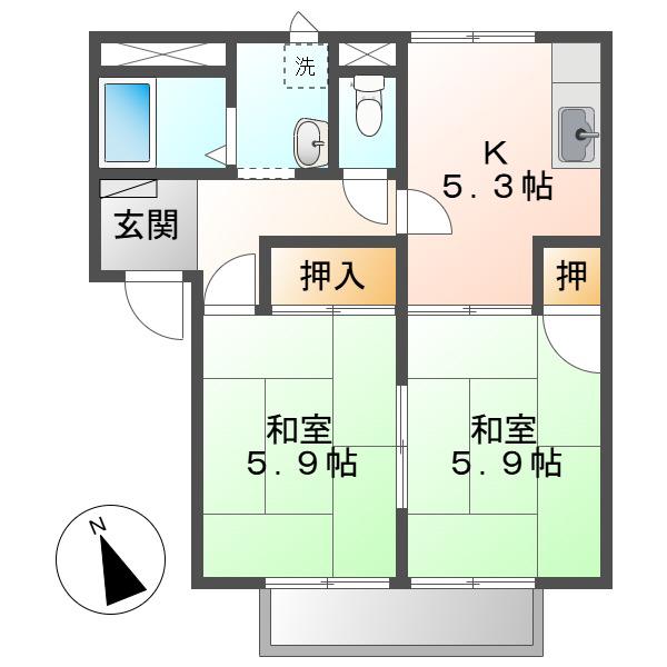 フレグランス倉敷(2K/2階)の間取り写真