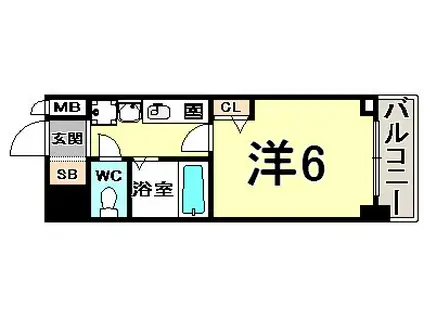 エステムコート神戸元町通(1K/6階)の間取り写真