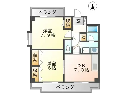 フェリオカンノンジ(2DK/1階)の間取り写真