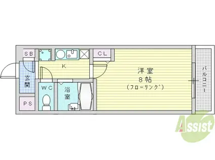北大阪急行 緑地公園駅 徒歩10分 5階建 築27年(1K/4階)の間取り写真