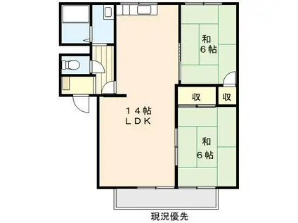 リバーサイドハイツD棟(2LDK/2階)の間取り写真