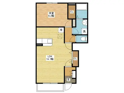 カルムプロムナードI(1LDK/1階)の間取り写真