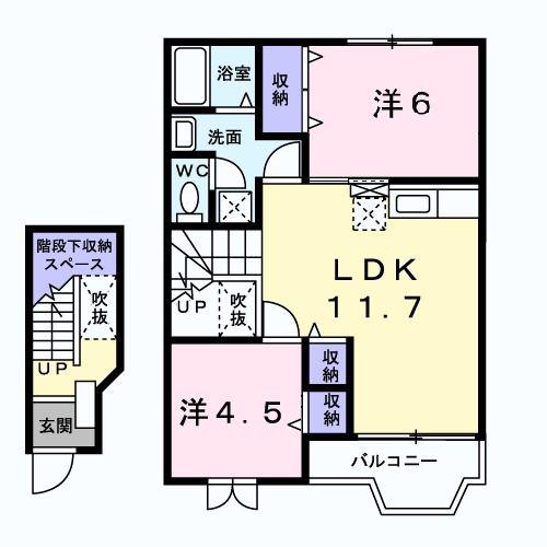 サンリッジA(2LDK/2階)の間取り写真