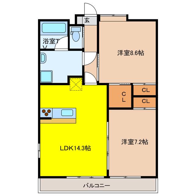 リバーズマンション築捨II(2LDK/4階)の間取り写真