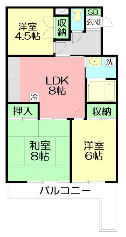 グレースナイン湘南(3LDK/3階)の間取り写真