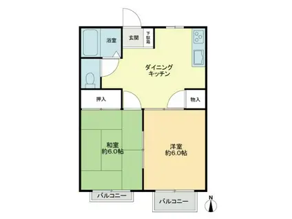 フォブール森B(2DK/2階)の間取り写真