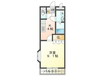 サンガーデンII(1K/2階)の間取り写真