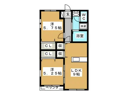 メルベーユわーるど(2LDK/2階)の間取り写真