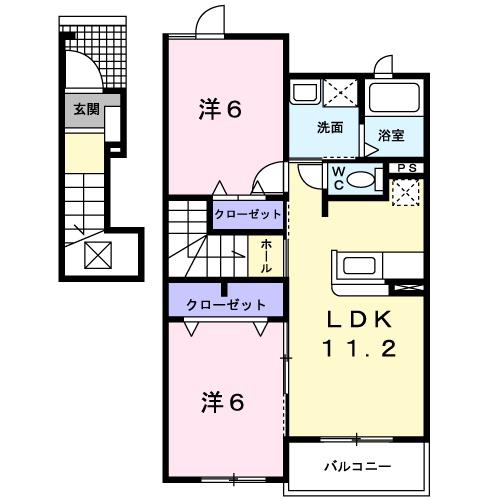 ジェルメ・ミニョン(2LDK/2階)の間取り写真
