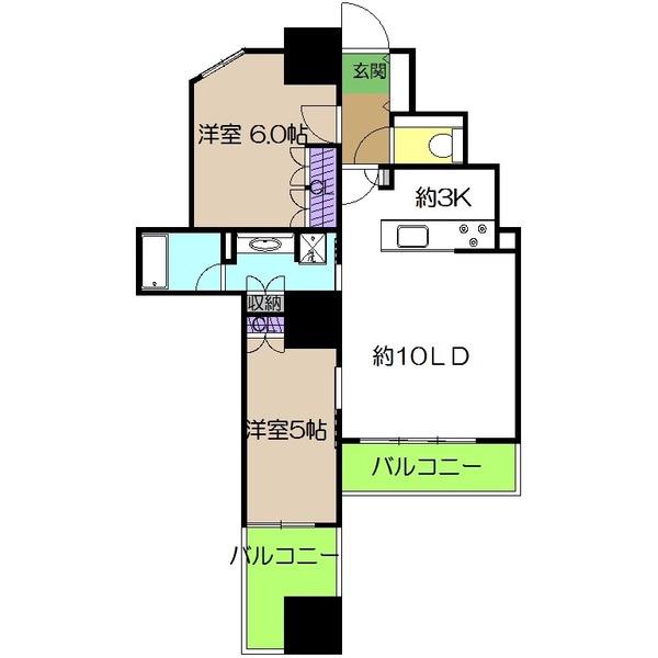 セントラルレジデンス高知中央公園(2LDK/10階)の間取り写真