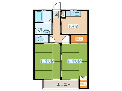 Kコーポ21(2K/2階)の間取り写真